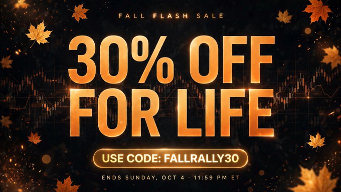 A fall-themed promotional banner advertising a "FALL FLASH SALE" with "30% OFF FOR LIFE" using code "FALLRALLY30," ending Sunday, October 4 at 11:59 PM ET. The post's reminder that "this ends tomorrow" aligns with the urgent, time-sensitive nature of the sale's expiration.