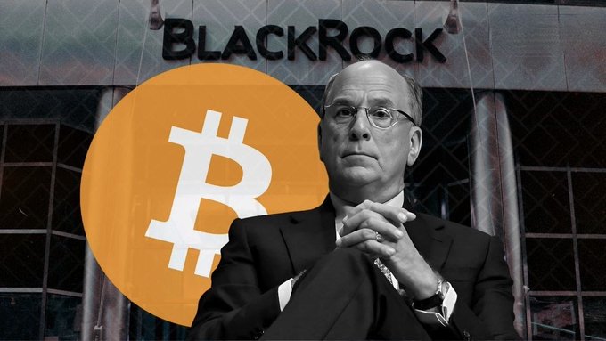 A serious man sits thoughtfully with a Bitcoin logo and "BLACKROCK" sign behind him, illustrating how BlackRock has been quietly accumulating $896.5 million in BTC and ETH over the past week while retail investors hesitate.
