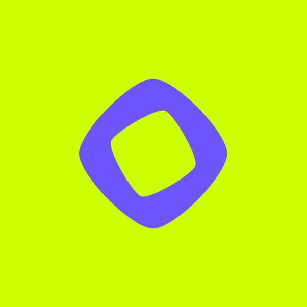A simple digital graphic featuring a purple rounded square shape centered on a bright lime-green background.