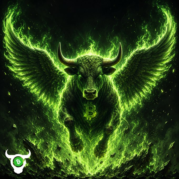 The image features a bull with wings, which has been rendered in green neon colors against a black background. The bull appears to be flying through the air, surrounded by flames that are glowing in shades of green and yellow. In the bottom right corner of the image, there is a text that reads "Bitcoin Cash". This suggests that the bull might represent Bitcoin Cash or have some connection with it.
