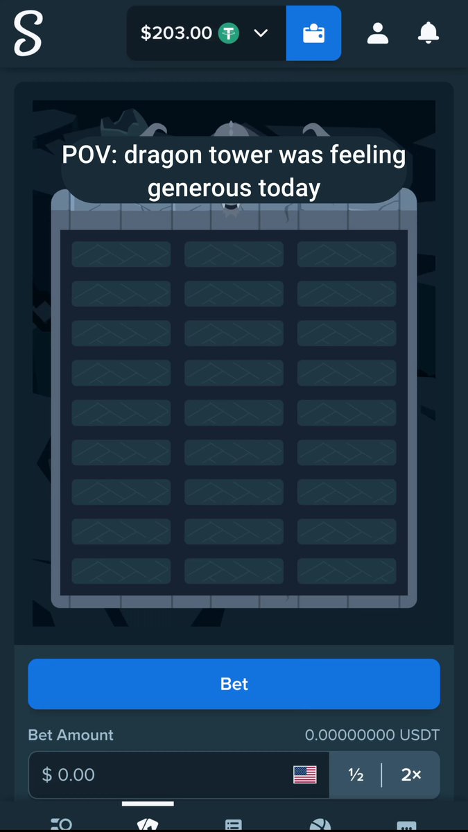 The image shows a phone screen with a game app that appears to be a slot machine or a similar type of gambling game, possibly for a casino. The text displayed on the screen reads "POV: dragon tower was feeling generous today Use Code: free21 & get $21 Bonus on @Stake". This message is related to the game being played and encourages users to play it by offering a $21 bonus if they win.