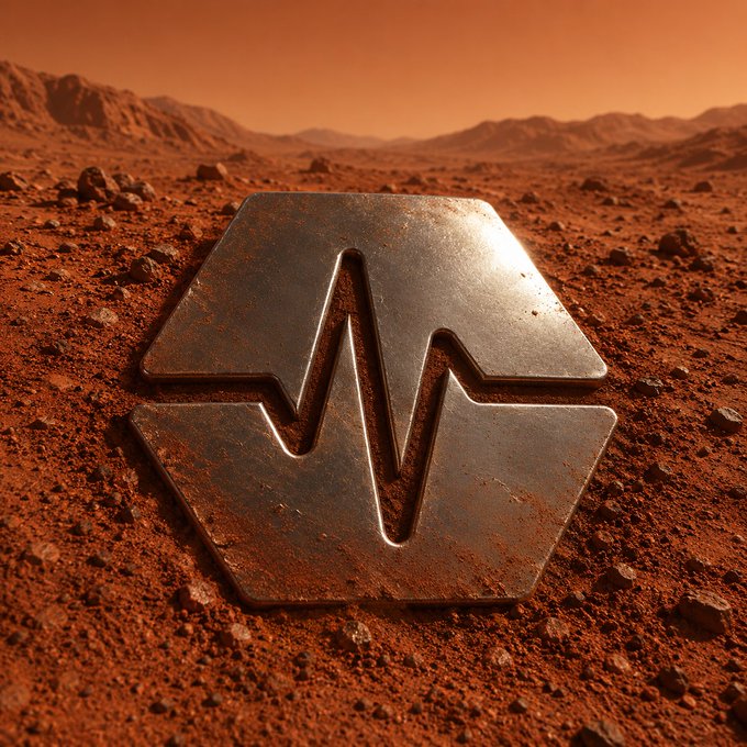 The image features a large hexagonal logo with a wave-like shape, which appears to be made of metal or stone. The logo is set against a desert landscape, possibly Mars, as indicated by the red background. The text "Focus on what is in the image and how it relates to the post" suggests that there might be an upcoming event or announcement related to PulseChain's operations or projects.

The hexagonal logo with a wave-like shape could represent a symbol of unity or collaboration, as its design resembles a wave, which often signifies continuous motion or change. The desert landscape in the background further emphasizes the idea of exploration and discovery, possibly hinting at the company's mission to explore new frontiers in technology and communication.