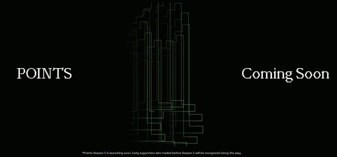 A promotional teaser image with a black background displays the word "POINTS" on the left and "Coming Soon" on the right, separated by an abstract geometric design made of green wireframe lines, with a footnote stating "Points Season 3 is launching soon. Early supporters who traded before Season 1 will be recognized along the way." The image relates to the post by announcing the upcoming launch of TxFlow's points system on October 12 and highlighting the recognition of early supporters who traded before Season 1.