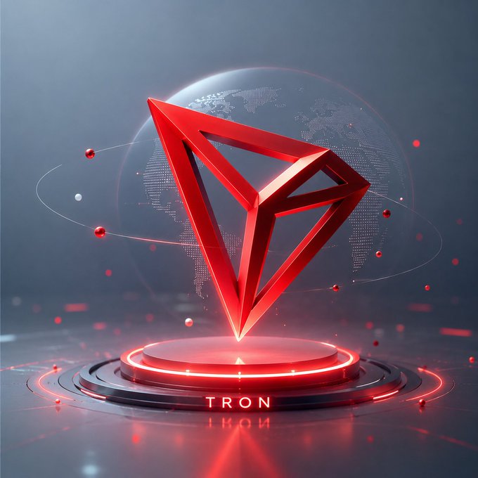 The image features a red triangle-shaped cryptocurrency token called TRON, which is displayed prominently against a dark background with a globe at its center. The text "Stablecoins are reshaping how value moves around the world" is written below the token, indicating that TRON has become one of the key drivers of blockchain adoption and global economic growth.

The image also includes various small circles scattered throughout the scene, which could represent different cryptocurrencies or tokens in a network. The overall composition suggests an exploration of the intersection between cryptocurrency technology and the global economy.