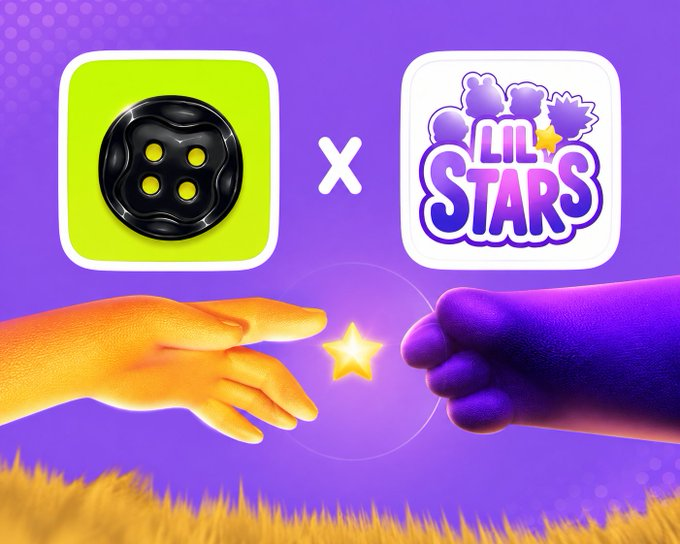 Promotional graphic announcing a "2x FREEMINT WL" giveaway collaboration between @dollclubnft and Lil Stars, featuring the two project logos above an illustration of an orange and purple fist bump with a glowing star. The image visually represents the partnership and giveaway event, with the text encouraging followers to participate by following listed accounts and dropping their EVM wallet within 48 hours.
