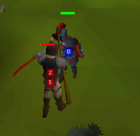 A screenshot of a low-poly video game where a character is engaged in combat with another figure, displaying damage numbers '25' and '0' and health bars.