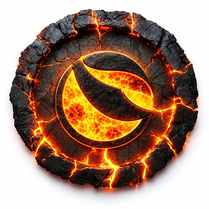A 3D rendering of a glowing molten lava emblem set within a cracked, dark rocky circle.