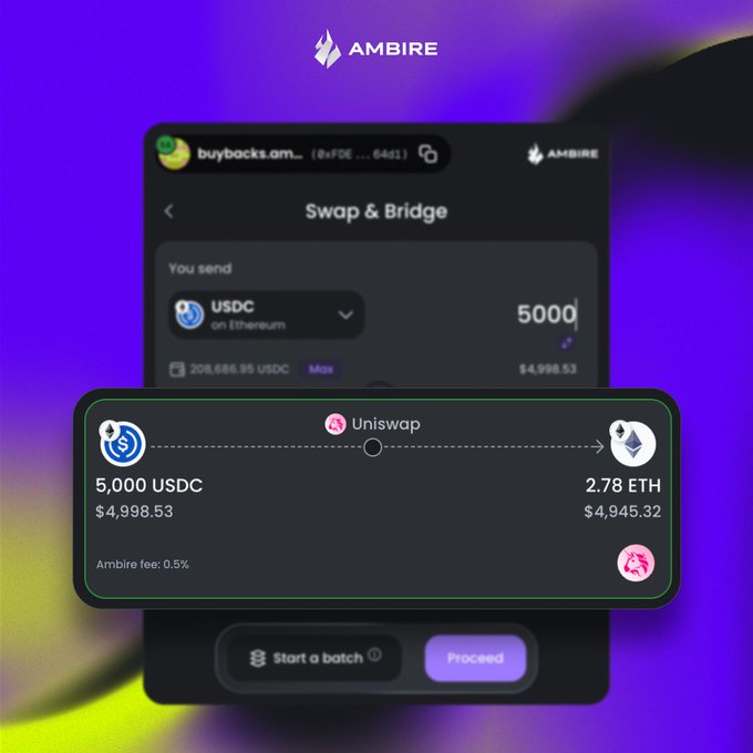 The image shows a smartphone screen displaying information about a cryptocurrency called @Uniswap. The phone's display features a list of transactions, including one for swapping $5,000 USDC with another $4,838.82 ETH. The text on the screen indicates that the user can now access the Uniswap API to trade and manage their cryptocurrency.