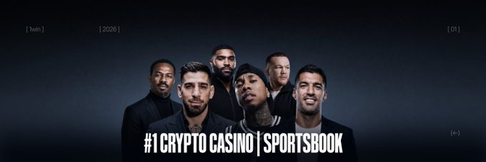 Sports betting advertisement featuring five men in suits with text '#1 CRYPTO CASINO | SPORTSBOOK' and '1win' branding.