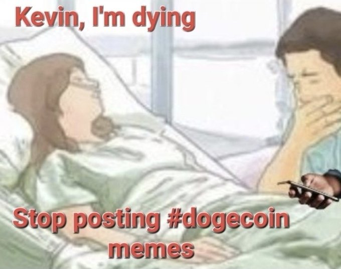 urn of water, a man's hand holding a phone, and a woman lying on a hospital bed with a cartoon character drawing above her head.