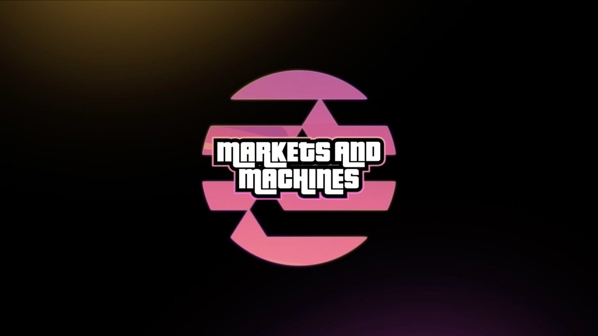 A logo featuring the text "MARKETS AND MACHINES" in bold white lettering, overlaid on a pink stylized "C" emblem with an upward arrow, set against a dark background—visually echoing the post's themes of markets, machinery, and the Aptos blockchain.
