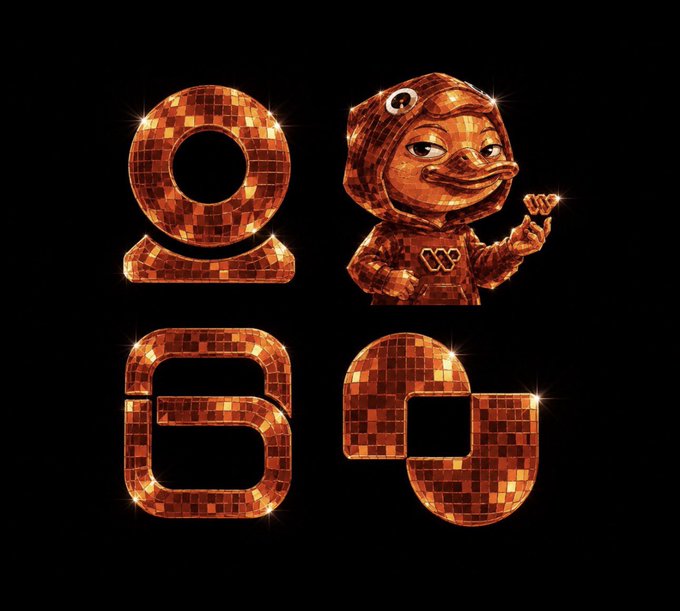 The image features four different logos or designs against a black background. The first logo is an orange circle with a "0" inside, the second one is a gold square with a "b" inside, the third one is a gold rectangle with a "6" inside, and the fourth one is a gold triangle with a "g" inside. These logos are arranged in a square formation on the black background. The image also contains text that reads: "Good night @wallchain Quackers A 5K follower account can now beat a 500K follower account. Why? Because Wallchain Select rewards audience quality, not vanity metrics."