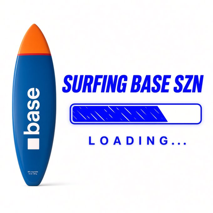 A blue and orange surfboard labeled 'base' stands next to a loading bar with the text 'SURFING BASE SZN LOADING...'