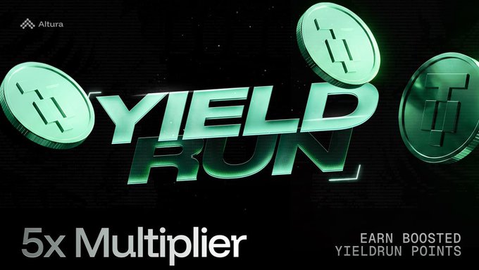 The image features a poster for a cryptocurrency called "Yield Run" with three green coins floating around it. The text on the poster reads, "Yield Run", which indicates that this is a cryptocurrency focused on yield generation. The coins are depicted in various sizes and colors, adding visual interest to the poster. The background of the image is black, making the white text stand out prominently. The poster also includes information about the coin's purpose and how it works within the cryptocurrency ecosystem.