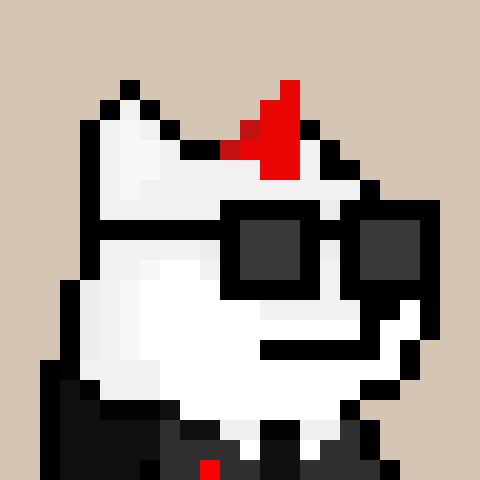 A pixel art illustration of a skeleton wearing black sunglasses with a small red and black hat or accessory on its skull.