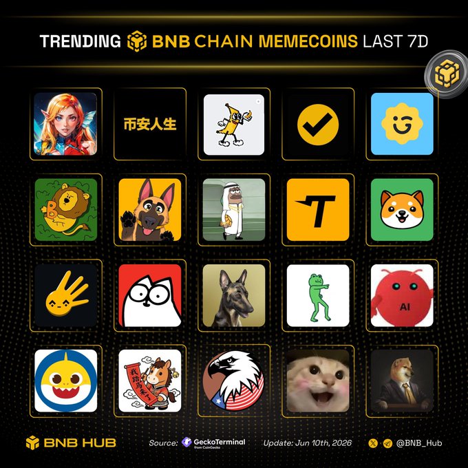 The image shows a collection of meme coins from various sources, including BNB Chain Memecos and Gekko Terminal. The coins are arranged in rows with different themes such as dogs, cats, and other animals. The post suggests that if you could pick one coin to moon, it would be the "Turtle" coin.