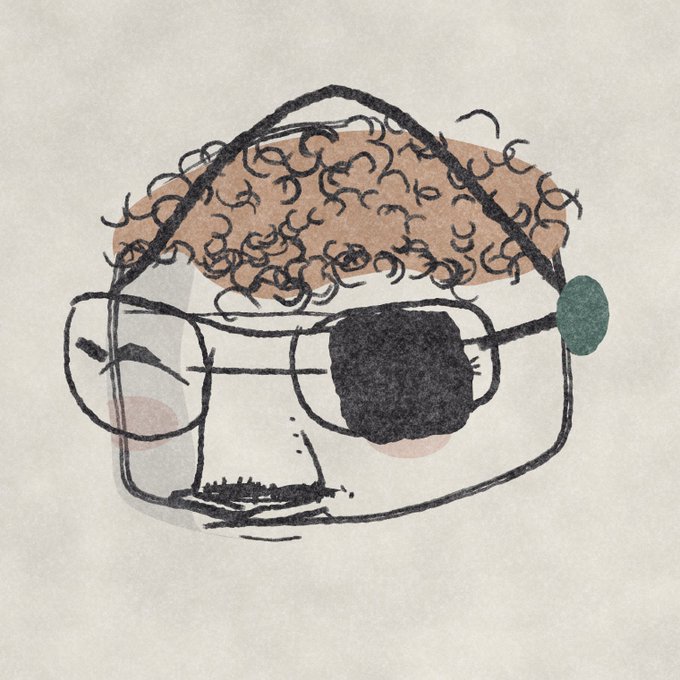 A stylized illustration of a cartoon character with curly orange hair wearing oversized glasses, with a black eyepatch over one eye and a small teal ear covering.

The quirky, pixelated art style with its distinctive eyepatch and unkempt hair appears to reflect the "Naives" NFT collection mentioned in the post, likely depicting one of the naive characters from the project by @mannay in advance of next week's mint.