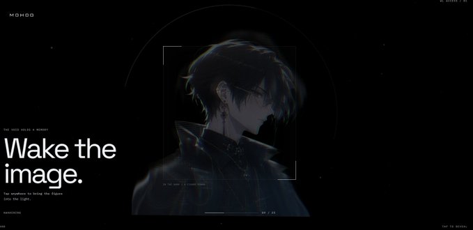 A dark promotional graphic featuring an anime-style character with text reading 'Wake the image.' and 'MOHOO'.