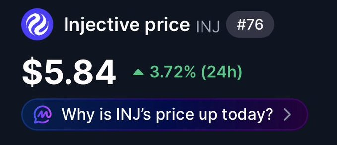 In the image, a screenshot of a Facebook post appears with a black background and white text. The main part of the post includes information about an injective price index as well as other details like the reason why the INJ's price is up today, and whether the INJ's price is currently at $INJ'.