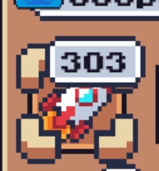A pixel art image of a character with a speech bubble showing '303'.