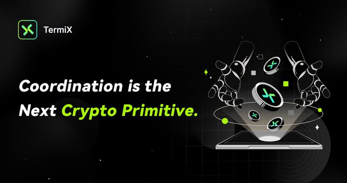 xtremex termix logo and text promoting coordination as the next crypto primitive, with a black background and white text.
