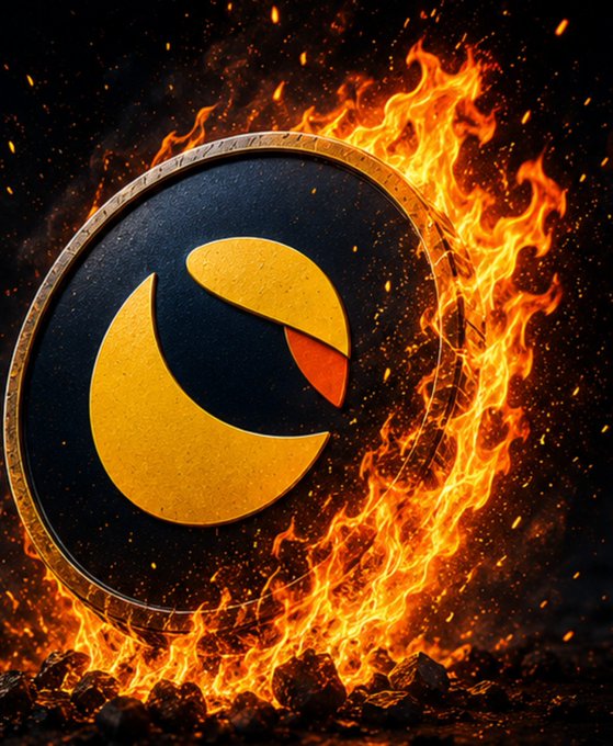 A stylized logo featuring a yellow crescent shape with a red accent on a dark circular background, surrounded by intense flames and embers.