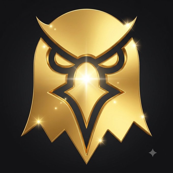 A stylized golden owl emblem with a glowing star on its forehead, set against a black background, symbolizes wisdom and power in the crypto space, aligning with the post's narrative about the importance of a DEX token as the foundational and sustaining force for any cryptocurrency's lifecycle.