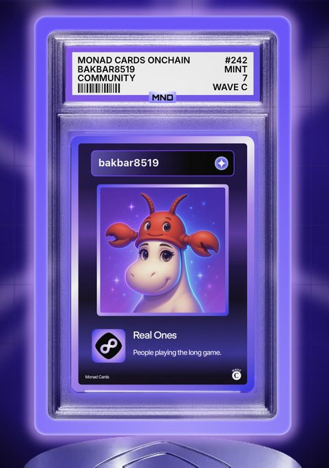 A Monad Cards onchain NFT (#242) from the Real Ones community featuring a cartoon character in a red crab costume, owned by bakbar8519.
