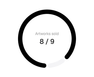 A simple circular progress graphic showing 'Artworks sold 8/9' in a black ring on a white background.