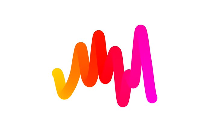 A stylized logo featuring a continuous, wavy line that transitions through yellow, orange, red, and magenta colors against a white background.
