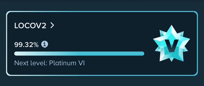 A gaming account labeled "LOCOV2" displays a 99.32% progress bar toward the next level, Platinum VI, shown alongside the platform's crystal emblem. The image promotes a referral code offering a $6,400 bonus on Stake, matching the username shown in the level-up progress tracker.