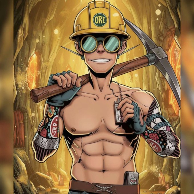 The image features a cartoon man with tattoos and glasses holding a pickax while standing against an orange background, possibly a cave or forest setting. The man appears to be a construction worker or a miner, as indicated by his attire and the tools he is carrying. The text in the image reads "$ORE is built different. We preach what it stands for every day -> unpaid. There are no paid KOLs behind @OREsupply because $ORE belongs to the people, and the people are winning. Dig deeper". This message emphasizes the importance of hard work, dedication, and perseverance in achieving success, which aligns with the values often associated with the mining industry or construction field.