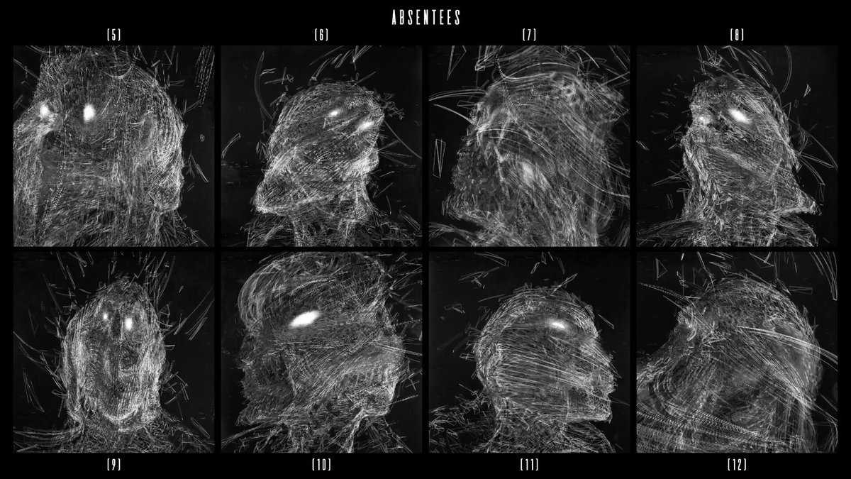 The image features a grid of nine square black and white photographs depicting strange faces with distorted eyes. The caption at the bottom states that the last 1/1s available were priced by Eth earlier this year, indicating that these images are currently on sale or up for auction. The artist's name is mentioned in the caption as well, suggesting that this could be an ethically produced piece of art or potentially a part of a digital currency project.