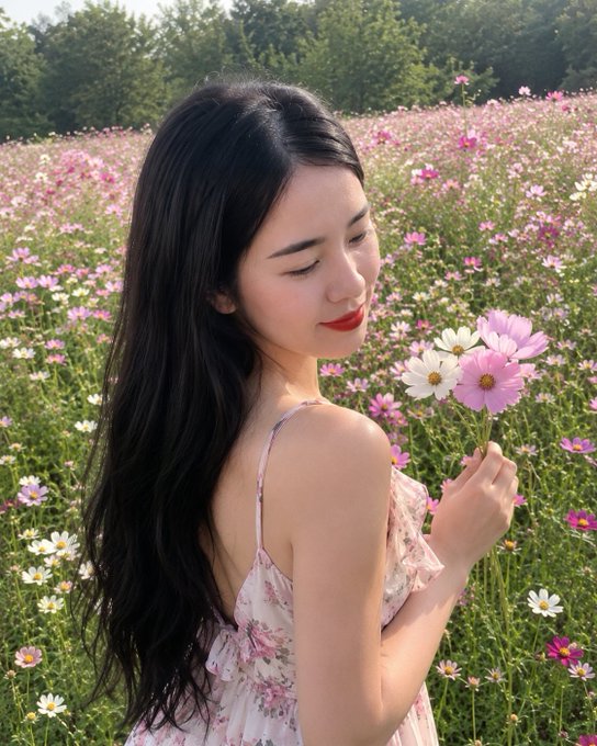 The image features a woman with long hair wearing a dress holding flowers in her hands, standing in a field of flowers. The photo has been captioned "@quipnetwork testnet latest", which suggests that this might be related to a social media platform or an online community where people share and discuss various topics. 

The image also contains the text "@quipnetwork testnet latest" and "focus on what is in the image". This could indicate that the woman's post has been shared, reposted, or tagged by others, possibly related to a specific event or topic of interest. The flowers she holds might be part of her outfit for an event or simply serve as decoration for her social media presence.