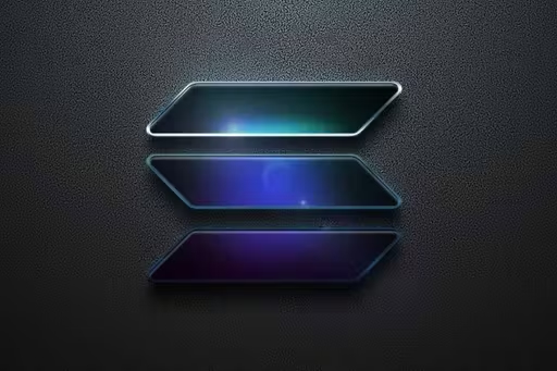 A stylized "S" logo composed of three stacked, glowing parallelograms in blue, teal, and purple hues on a dark textured background—representing the Solana blockchain. The abstract design visually reinforces the news about the Solana Foundation launching its new Solana Governance Proposals (SGPs) onchain governance system.