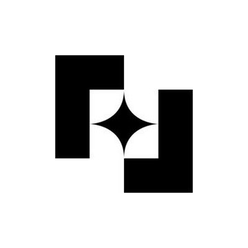 A minimalist black logo featuring two interlocking rectangular shapes with a four-pointed star or sparkle design in the negative space between them.