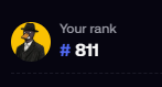 Dark profile badge showing 'Your rank #811' with a cartoon figure wearing a black hat icon.