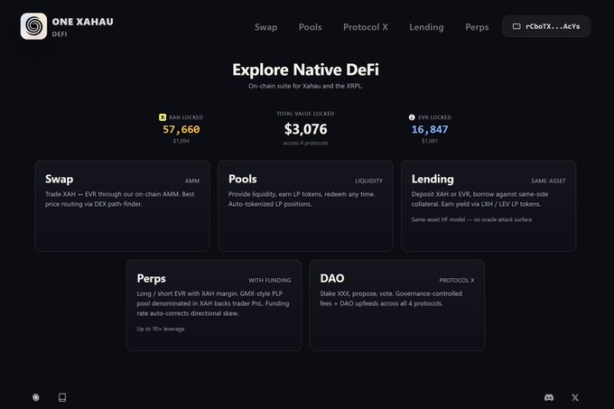 The image features a screen shot of a webpage with information about DeFi protocols, specifically Xahau and Evernode. The focus of the image is on the XAHU page, which includes details about a specific protocol called XRPL and some other protocols that are available for exploration in the DEFI community. Additionally, there's text related to a post about how much someone could possibly earn from investing or trading in these protocols.