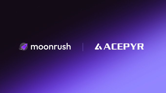 A dark purple graphic displaying the logos for 'moonrush' and 'ACEPYR' side by side.