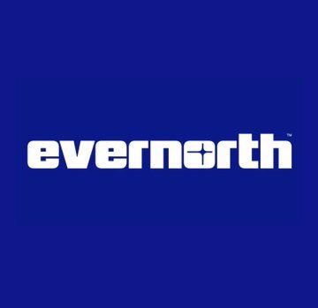 The white 'evernorth' brand logo displayed on a solid dark blue background.