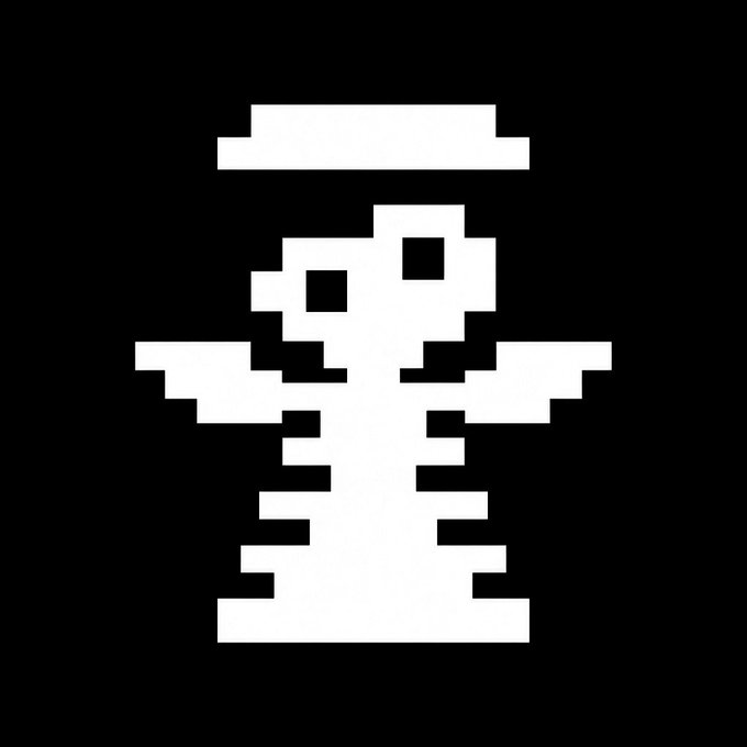 A pixelated white figure of an angel with wings and a halo, set against a black background, represents the "Rare Family" NFT collection launching on Robinhood. The simple, retro-style graphic serves as the visual branding for the digital collectible's opensea mint page.