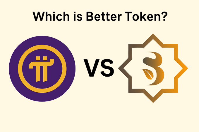 The image displays a comparison graphic titled "Which is Better Token?" featuring the Pi Network logo (a purple circle with the gold "π" symbol) on the left and the Sidra logo (a gold star-like emblem with a stylized "S" and leaf design) on the right, separated by "VS." This visual directly supports the post's comparison between the two cryptocurrencies, #Pi and #Sidra, prompting viewers to engage by liking, commenting, and following.