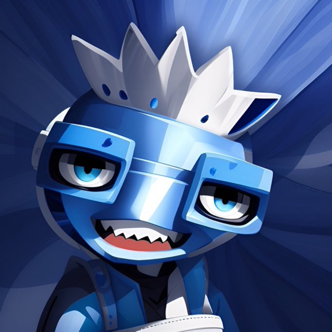 A stylized blue robotic character with spiky white hair-like fins, rectangular blue glasses, and a toothy grin stares menacingly against a dynamic blue burst background. The fierce, intimidating expression matches the post's warning about the "worst one" from the Gekido NFT collection launching on OpenSea.