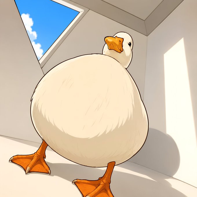 The image features a cartoon duck standing upright with its feet spread out, giving an impression of curiosity or attentiveness towards something outside the frame. The duck's position and expression suggest that it might be looking at the camera or observing something interesting happening beyond the frame. The image does not directly relate to the caption provided about the post on Twitter; however, both topics share a common theme: the importance of being present in the moment and paying attention to what is happening around us.