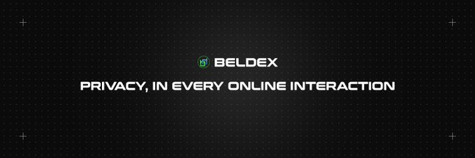 A black screen displaying a logo with a green snake and the text 'BELDEX' followed by the tagline 'PRIVACY, IN EVERY ONLINE INTERACTION'.