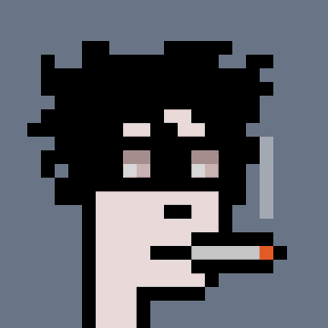A pixel art portrait depicts a character with messy black hair, half-lidded eyes, and a cigarette dangling from their mouth, styled after a CryptoPunk. The image accompanies a post titled "Punks Normies," contrasting the iconic NFT collectible aesthetic with a more weary, humanized version of the character.
