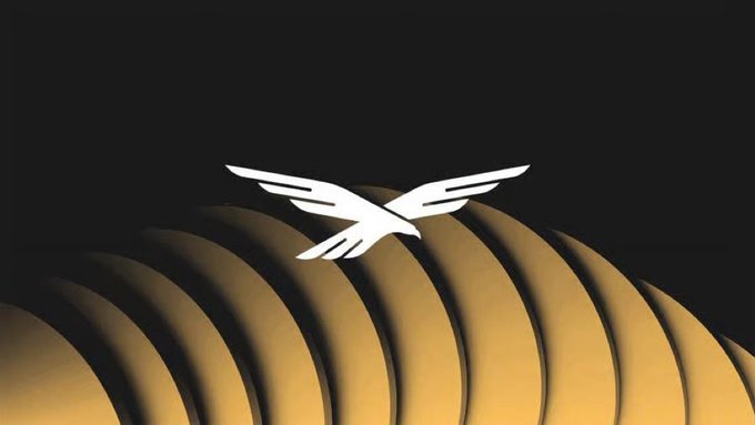 The image features a bird logo with its wings spread wide against a black background. The bird's wings are white, which makes them stand out prominently against the dark backdrop. The bird appears to be flying or soaring through the air, giving off an impression of freedom and movement.