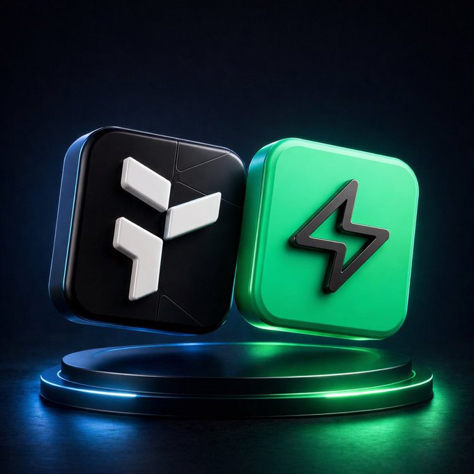 The image features two 3D-rendered squares, one black and one green, both containing a lightning bolt symbol. The square on the left has a white arrow pointing downwards, while the square on the right has a black arrow pointing upwards. These symbols are positioned in such a way that they appear to be floating or hovering above each other against a dark background.