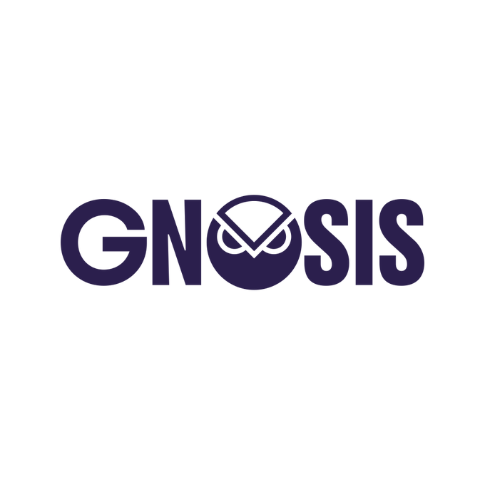 The Gnosis logo is displayed in dark purple lettering, with the "O" stylized as a circular owl face icon, set against a white background. The logo relates to the news of Gnosis Pay discontinuing its consumer card and web app at the end of December as it shifts focus to enterprise B2B card programs.