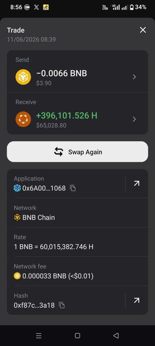 The image shows a screen of an electronic device displaying information about trade activities and cryptocurrency. The main focus appears to be an account with multiple trades, including transactions involving 0.006BNB and other cryptocurrencies.